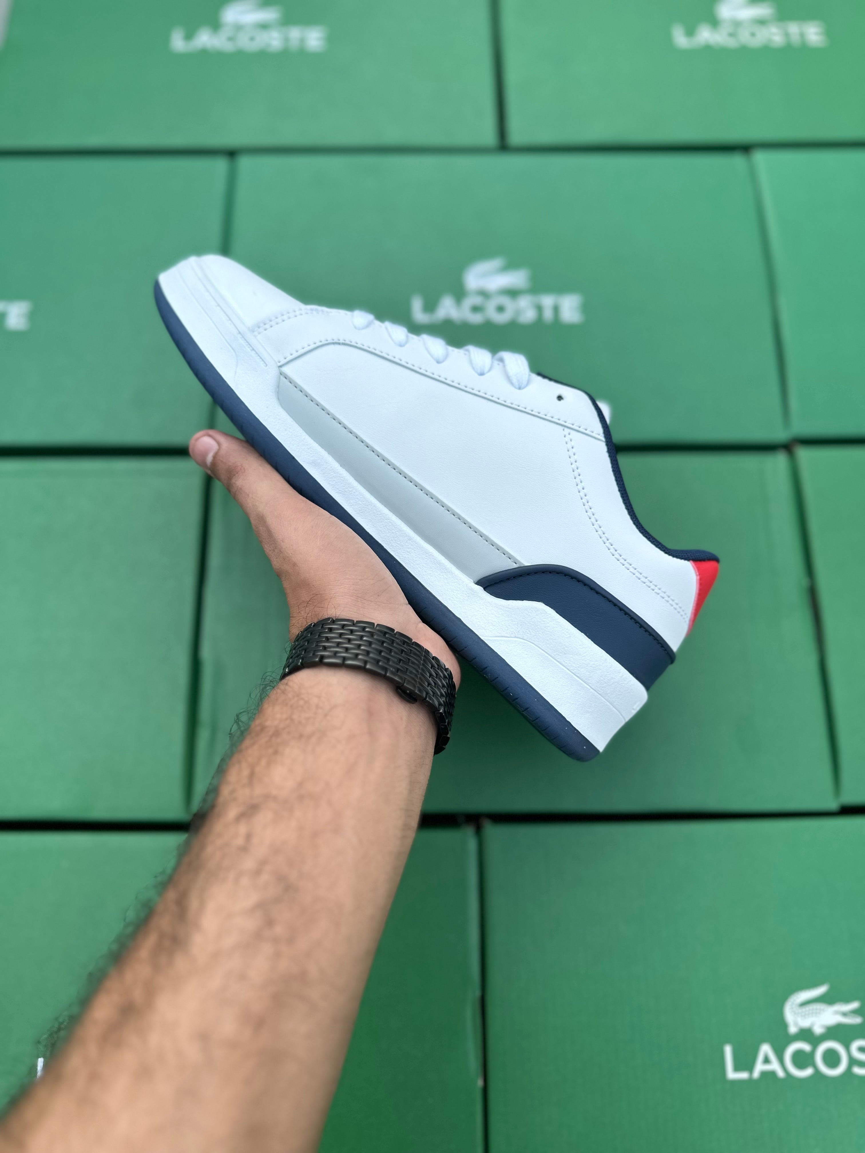 Lacosste sneakers White (Grey blue stripe)
